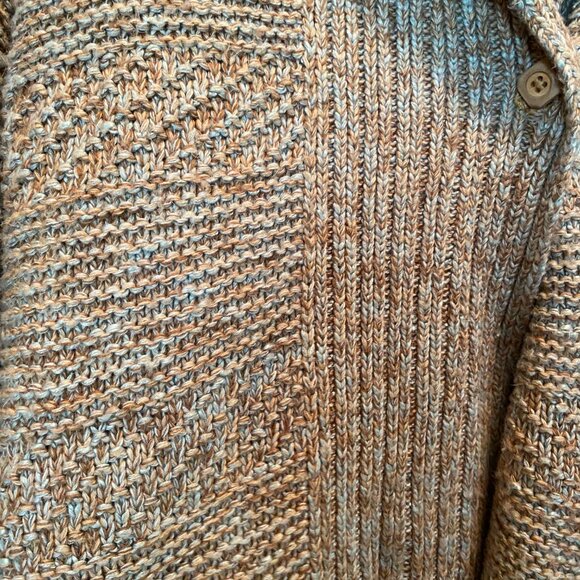 Women's Prana Sukie Chunky Knit Sweater Duster Cardigan Size tan/blue M Wool - Picture 2 of 8